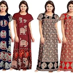 negligee Nighty For Women Cotton Printed Maxi Gown Ankle Length Nighty Night Dress Gown For Women Maxi-Free Size (Pack Of 4), Assorted-picture-44