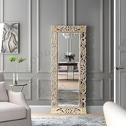 Mirror Frame Wooden Hand-Carved Luxurious Full-Length Vintage-Inspired Frame Elegant Antique Look White & Gold Finish (Without Mirror) Big Size (5feet by 2feet)-picture-28