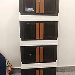 Multipurpose Foldable Drawer Cabinet Organizer – Plastic Storage Cupboard with Double Door & Wheels | Clothes Rack, Kids Wardrobe for Home, Kitchen, Office (White & Grey, 1-6 Layers) (4_Layer)-image-30