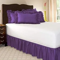 Purple Bed Skirt Ruffle - Dust Ruffle - Easy Fit with 16 Inch Tailored Drop 600 TC 100% Egyptian Cotton 16'' Frill bedsheet Skirt with 2 Ruffle Pillow Cover-image-51