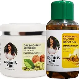 THE SOUMI'S CAN PRODUCT Green Coffee Scrubber Hand & Body (400gm) & Kasturi Haldi & Grapeseed Body Oil (200ml) image 1