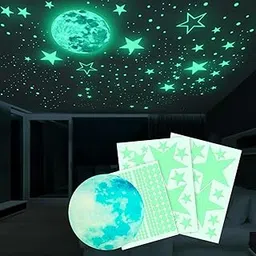Glow in The Dark Stars and Moon Wall Stickers, Self-Adhesive Night Sky Decals for Bedroom Ceiling, Green-picture-12