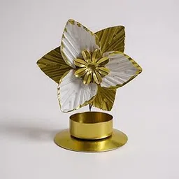 Decorative Metal Flower Showpiece, White and Gold, Tea Light Candle Holder Tabletop Decorative for Home, Office & Living Room Décor | Modern Desk Decoration-image-89
