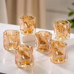 Nestasia Crystal Glass Set of 6 (200ml) | Elegant Amber Abstract Design for Whiskey, Juice, Water & More | Stylish Bar Set Addition for Home & Celebrations | Perfect for Gifting-image-12