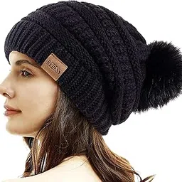 tomorrow fashion Womens Fleece Lined Slouchy Beanie Chunky Baggy Hat Fur Pompom Winter Soft Warm Cap Knit Beanie - Thick, Soft & Warm-picture-34