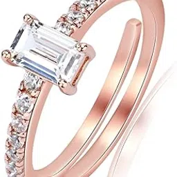 miss jo 92.5 Sterling Silver Emerald Cut Pave Set Solitaire Ring, With Adjustable Pave Band, Elegant Whites Collection, Gift for Women, BIS Hallmarked -Adjustable-picture-35