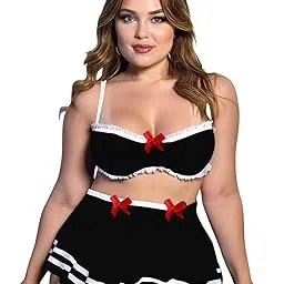 luxzii - a touch of luxury LUXZII Women's Sexy 3-Piece Nightwear Set – Sailor-Inspired Lingerie with Bra, Skirt & Panty – Cute Bow Detail, Flirty Sleepwear for Special Nights (Blue)-picture-11