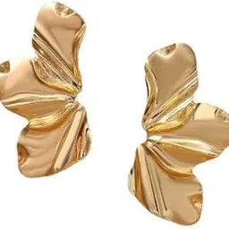 teulrip Anti-Tarnish Gold Plated Floral Petal Statement Big Stud Earrings for Girls & Women-picture-30