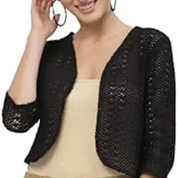 style quotient Women Cotton self Design lace Crop Open Front Shrug-picture-10