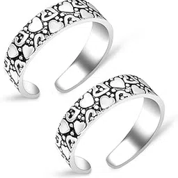 silver chest 925 Silver Toe Rings for Women Stylish Silver Bands for Girls -Sterling Silver Plain Oxidised rings with 3D Self Designs-picture-13