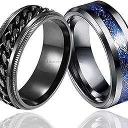 Stainess Steel Combo Pack of Fidget Spinner with Dragon Ring for Mens and Boys (Black-Black)-image-10