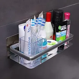 HOKIPO Magic Sticker Series High Grade Aluminium Bathroom Shelf (Model No - Ar2614), Silver-picture-26