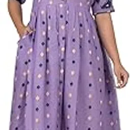crazy needle Cotton Jamdani Lavender Midi Length Dress|Half Sleeves-picture-48