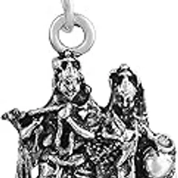Silver Plated Brass Lord Radha Krishna Religious God Pendant with Chain Necklace Temple Jewellery for Men & Women-image-32