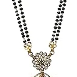 selora Traditional Mangalsutra with Lakshmi Devi Pendant, 2 Lines Chain, Black Beads, 28 cm, for Women-picture-12