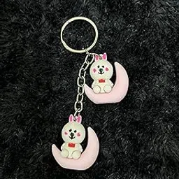 SILICON CUTE 3D RABBIT ON MOON CARTOON Premium, Luxury Keychain, Keyring & Keyholder with Polished 3D RUBBER Finish - KEC image 1