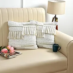 TARANTARAN Luxurious Decorative tuffted Boho Cushion Size 16x16 inch Pack of 2 Pure and Soft Hand tuffted Square Cushion Cover for Bedroom Living Room Sofa-picture-12