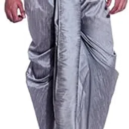 Men's Silver Silk Blend Dhoti-image-8