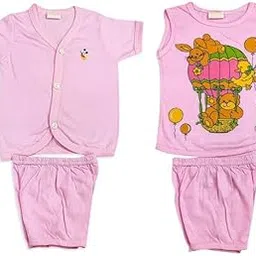 FELIX GO LUCKY Baby Cotton Hosiery Clothing Set - 2 Shirts & 2 Pants for 0-6 Months - Soft, Breathable, Trendy Infant Outfit - BC24 Pink-picture-70