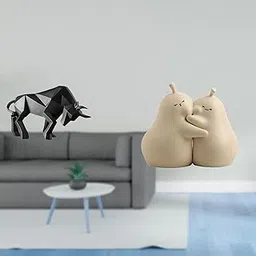 Modern Resin Bull Sculpture and Hugging Pear Book Stand Abstract Figurine Collectible Ornament for Entryway Tabletop Desk Shelf Office Fine Workmanship Bookshelf Gift-image-12