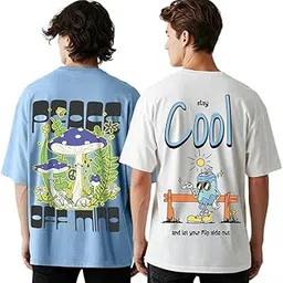 veirdo 100% Pure Cotton Oversized Baggy Fit Drop Shoulder Graphic Printed Half Sleeve T-Shirt Combo for Men (Pack of 2)-picture-17