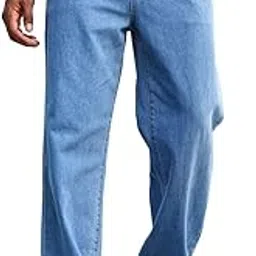 Men's Casual Loose-Fit Jeans - Cotton Blend, Denim in Solid Color, Seasons-image-88