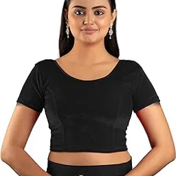 atibha fashion Readymade Stretchable Velvet Saree Blouse, Round Neck, Short Sleeve, Scoop Back-picture-44