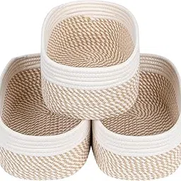 LEAZZOTE Jute Modern Basket Handmade Cotton Rope Wicker Storage Organizer Basket for Cloth, Toiletry, Cosmetic, Towels, Toys, Bathroom Size-[S,M,L] (G-24)-picture-26