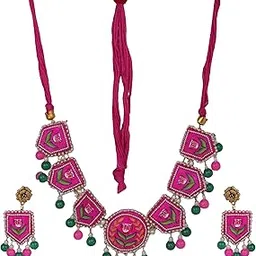 khoj.city Jewellery Acacia Bohemian Dark Pink Handmade & Hand Painted Choker Necklace Set for Girls & Women (KHJ-AMZ-NP-195)-picture-54