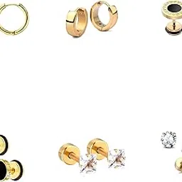 karishma kreations Valentine jewellery Stainless Steel Earrings Combo Black Gold Silver Piercing Screw Bali Stud Hoops Earing Multicolor Earrings Combo for men boys WomenUnisex-picture-13