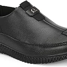rowlans Men's Black Slip-On Casual Shoes | Comfortable Faux Leather Loafers with Stylish Buckle Detail for Daily & Office Wear-picture-37