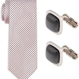 the tie hub Yellow Polka Microfiber Microfiber Necktie with Cufflinks Combo Set for Men-picture-28
