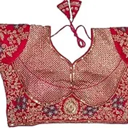 pujia mills women's readymade bridal Kapdu blouse designe embroidery golden coding glitter sequence thread work Indian Ethnic Designer Stitched blouse half sleeve blouse for women bridal Lehenga Choli image 1