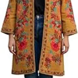 Women Woolen Jacket With Kashmiri Embroidery Winter Wear Long Jacket For Women (IN, Alpha, XL, Regular, Mustard-2)-image-1