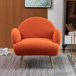 Eleese Teddy Upholstered Sofa 1 Seater Armchair, Modern Accent Chair with Metal Legs Soft Fabric, Foam Color - Orange-image-75