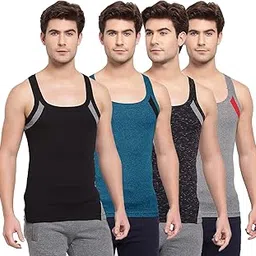 sporto Men's Cotton Solid Multicolor16 Square Neck Sleeveless Gym Vest - Pack of 4 (#755-XL)-picture-26