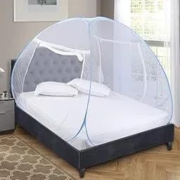 Backbone Mosquito Net, Polyester, Foldable for Double Bed, Strong 30GSM net, High Durability, Corrosion Resistant, Lightweight Free Saviours - Queen Size, Blue White-picture-26