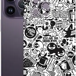 AtOdds - Compatible for iPhone 14 PRO MAX - Mobile Back Skin Sticker - Lamination - Rear Screen Guard Protector Film Wrap (Coverage - Back+Camera+Sides) (Design -B&W Graffiti)-picture-30