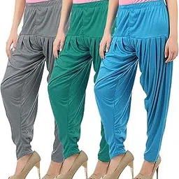 Combo Offer (Pack of 3) Cotton Viscose Dhoti Patiyala Salwar Harem Bottoms Pants for Womens (Grey-image-84