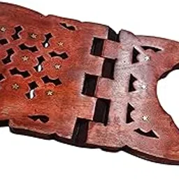 Wooden Book Stand with Star Design, Handcrafted Reading Rest, Rustic Brown Finish, Decorative Carved Pattern-image-9