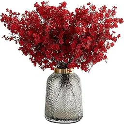 CURATED CART 1 Bunch Artificial Babys Breath Gypsophila Flower Sticks Fake Bunch Decorative Items for Home Decor, Living Room, Table Decoration, Christmas, Wedding (Without Vase)(Red)(Fabric)-image-33