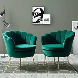 SNOW HANDICRAFTS -Modern Velvet Accent Chairs with Shell Back Design, Set of 2, Upholstery, Gold Metal Legs (Green)-picture-17