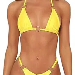 F&M FASHION Women's Triangle Bikini Set with Ring Details, Turquoise Blue, Two-Piece Swimsuit-picture-10