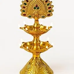 The Essential Hub Diwali Special 3-Tier Peacock Design Brass Pooja Diya | Multi-Layer Deepam Stand for Temple, Home Décor & Festival Lighting (Large)-image-16