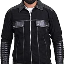 Black Leather Jacket For Men with quilted sleeves, Stylish Biker Jacket for Man with Zip Closure and Side Pockets, Stylish Winter Wear Casual Outerwear for Men (FHJKT026)-image-70