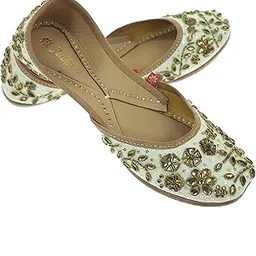 fulkari Women's Allium Gold Toned Genuine Soft Leather Jutis | Bite and Pinch Free Juttis | Punjabi Formal Jutti | Girl's Wedding Flat Ladies Mojari | Bridal Ethnic Juti |-picture-14