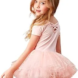 MdnMd Girls Toddler Short Sleeve Dance Ballet Tutu Shiny Colorful Skirt Ballerina Dress Outfit Leotard (Ballet Pink, 4-6 Years)-picture-36