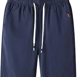 ftk Men's Summer Linen Cotton Shorts Loose Fit Breathable Beach Shorts Lightweight | Dark Blue - XL-picture-14