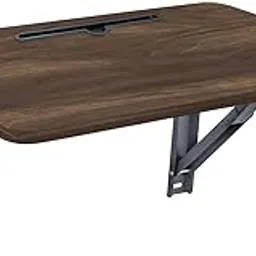 MY ARMOR Wall Mounted Round Corner Folding Wall Study Table with Drawer & Cup Holder | Wall Mount Table of Wood | Foldable Laptop Desk for Home and Office Computer - Walnut Dark - 31 x 18.5 Inches-image-6