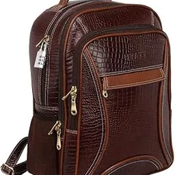 hyatt leather accessories 17 Inch Men's and Women's Leather Laptop Office Backpack Bag (Brown & Tan Colour Combination)-picture-45